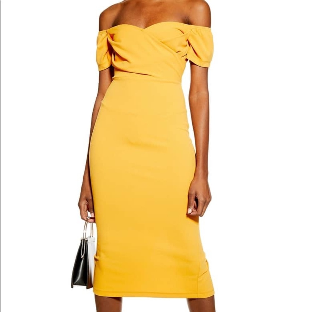Topshop Off the Shoulder Wrap Midi Dress